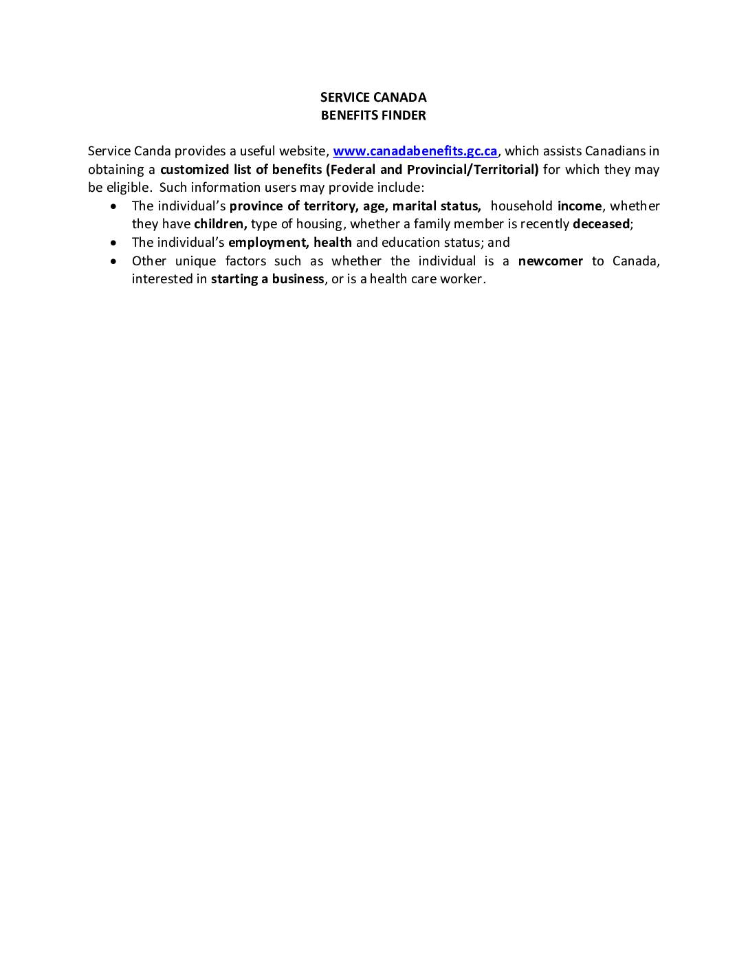 Benefits Finder Service Canada