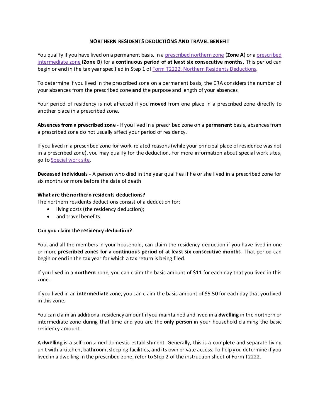 Northern Residents Deduction