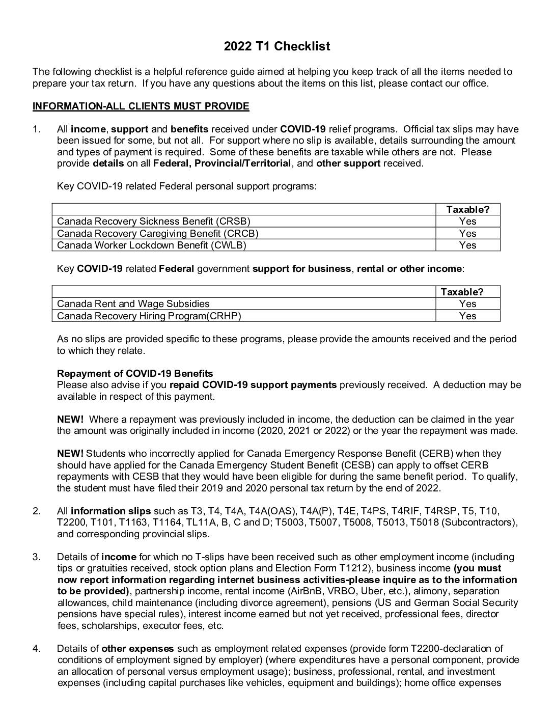 2022 T1 Checklist