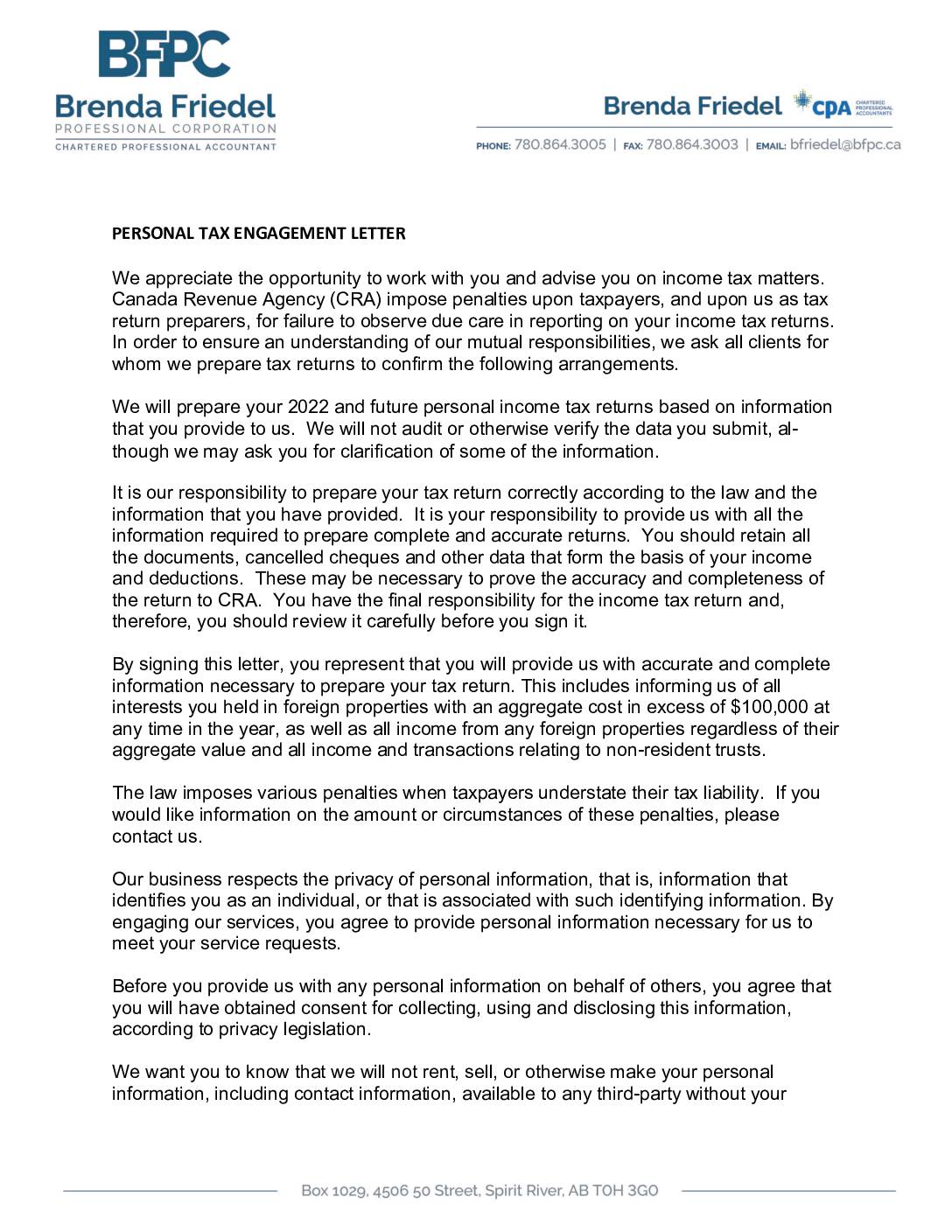 2022 Engagement Letter