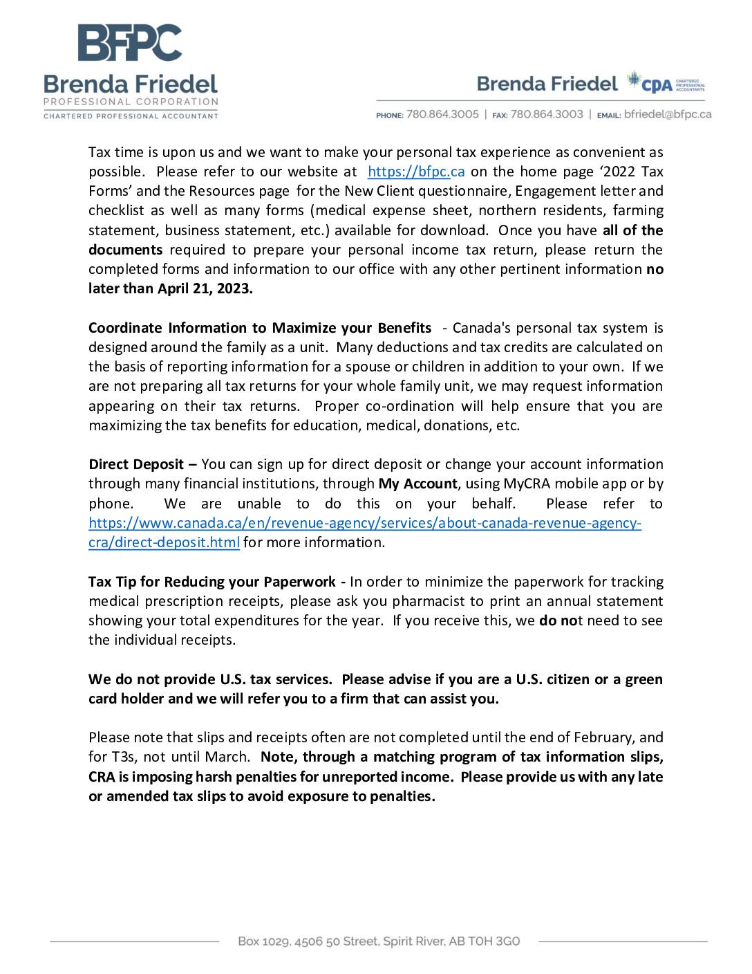 2022 Letter to New Clients