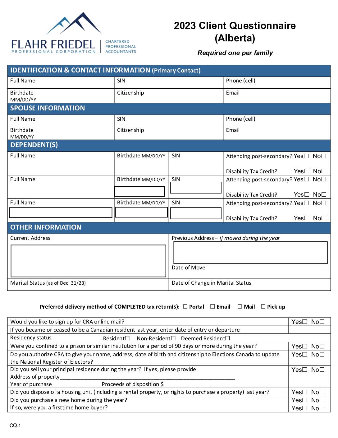 Alberta Tax Forms Flahr Friedel Professional Corporation