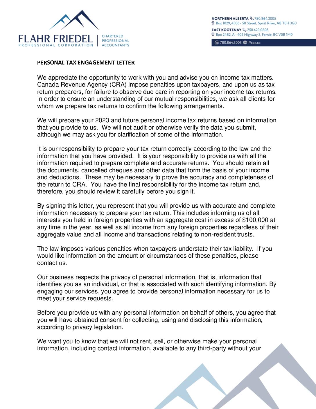 2023 Engagement Letter – Northern Alberta