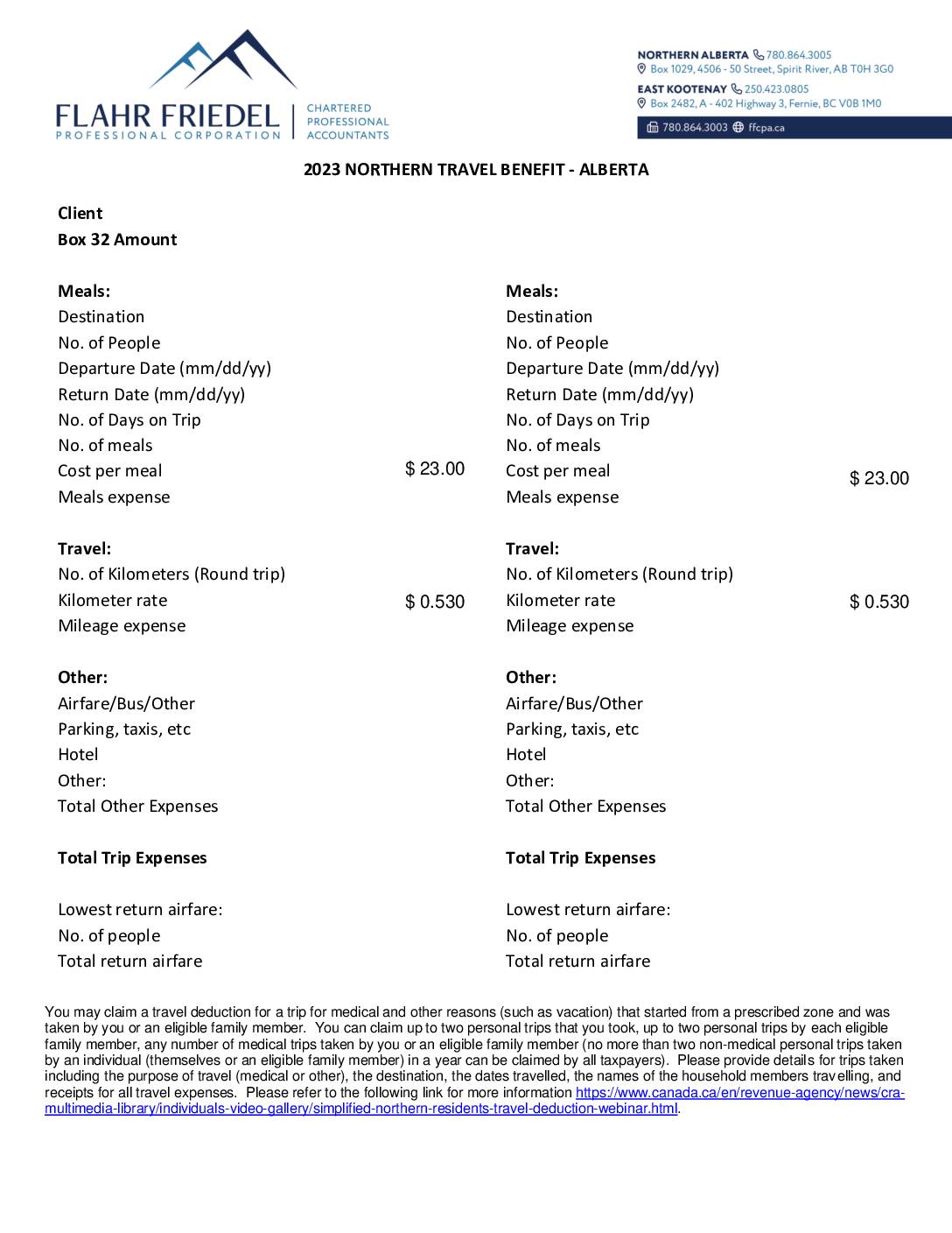 2023 Northern Travel Benefit – Northern Alberta