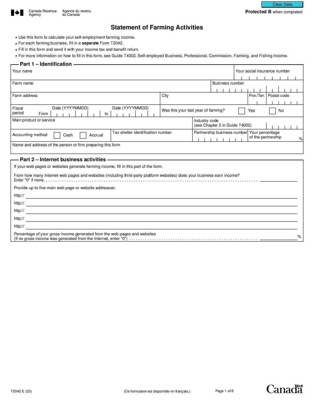 2023 T2042 Statement of Farming Activities