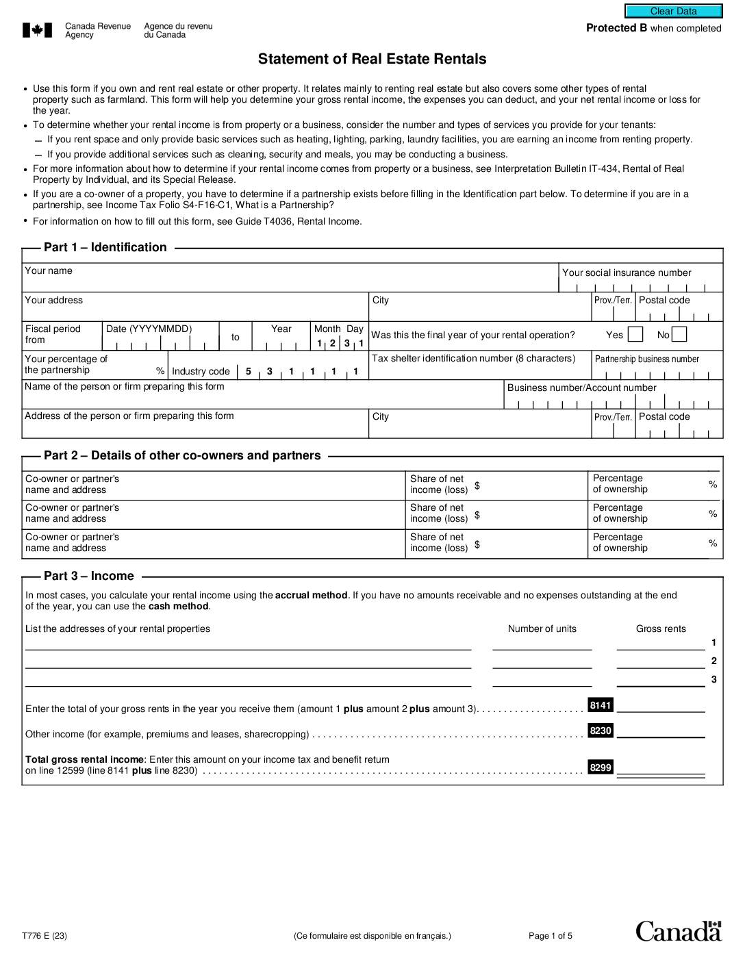 2023 T776 Summary of Rental Activities (fillable)