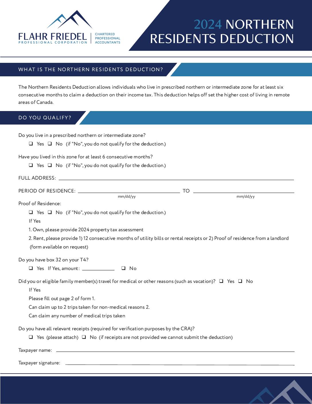 Northern Residence Worksheet